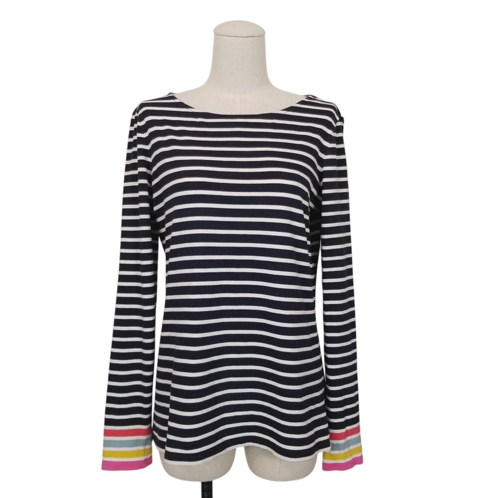 Boden Striped Long Sleeve Tee Ranbow Cuffs Sz 8